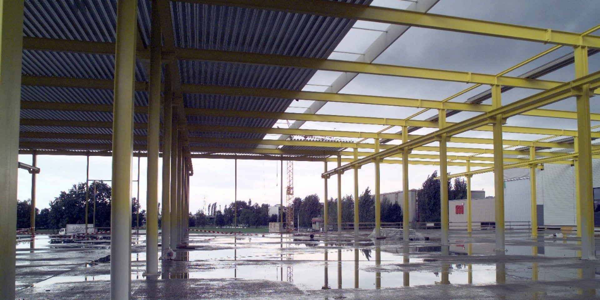 Construction site with a lot of steel and metal
