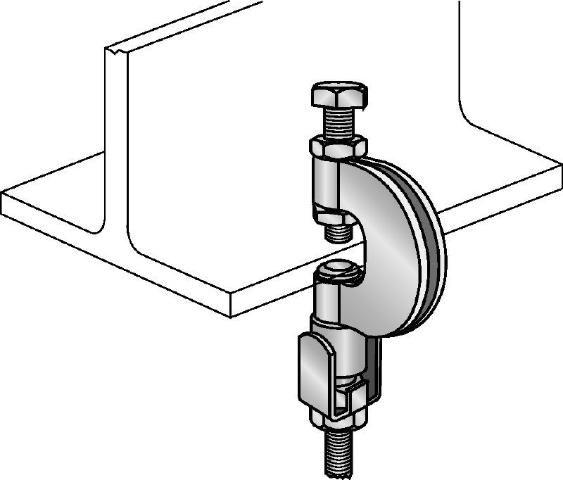 Clip-étau MQT-G Clip-étau galvanisé pour la fixation des tiges filetées sur les poutres en acier inclinées