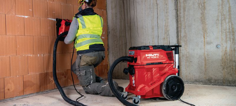 Aspirateur de poussière VC 40L-X de classe L Extracteur de poussière puissant avec réservoir large et barre-poussoir pour connexion avec outils électriques et nettoyages de chantier (à eau et à sec), réservoir de 30l Applications 1
