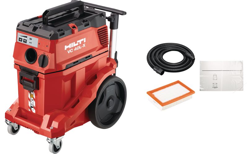 Aspirateur de poussière VC 40L-X de classe L Extracteur de poussière puissant avec réservoir large et barre-poussoir pour connexion avec outils électriques et nettoyages de chantier (à eau et à sec), réservoir de 30l